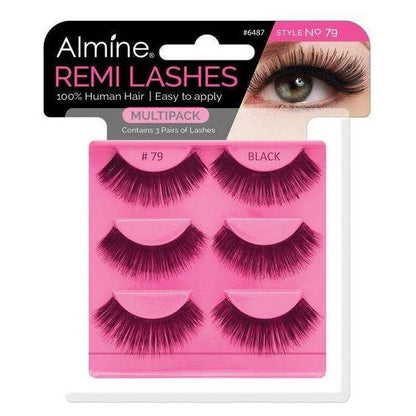 Almine Eyelashes Multipack (Style No. 79) Black 3ct 100% Rem Human Hair