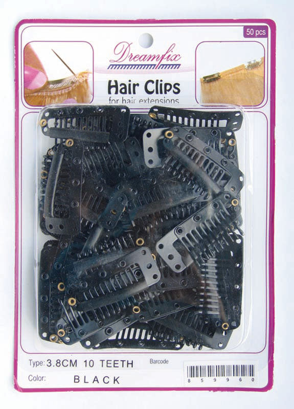 Dreamfix Hair Clips/Extensions de cheveuxClips, Black, 38mm, 10 Teeth, 50 Pieces