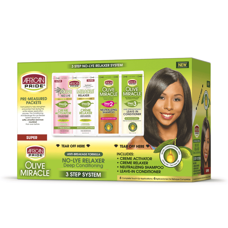 African Pride 3-Step Olive No-Lye Relaxer Quad Sachets Super System | gtworld.be 