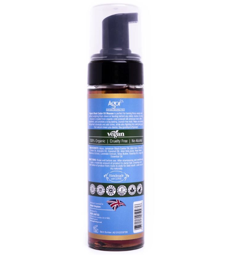 Agor Organic Black Castor Oil Hair Mousse 200ml | gtworld.be 