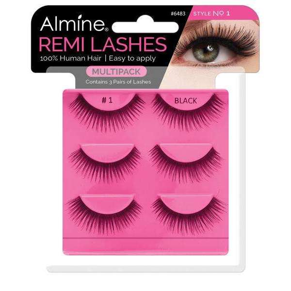 Almine Eyelashes Multipack (Style No. 1) Black 3ct 100% Remi | gtworld.be 