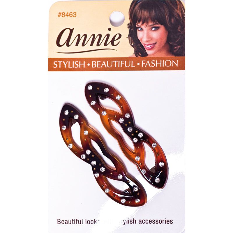 Annie Auto Barrettes/Haarspangen With Glitter Stones, 6,5Cm, Tortoise, Pack of 2 | gtworld.be 