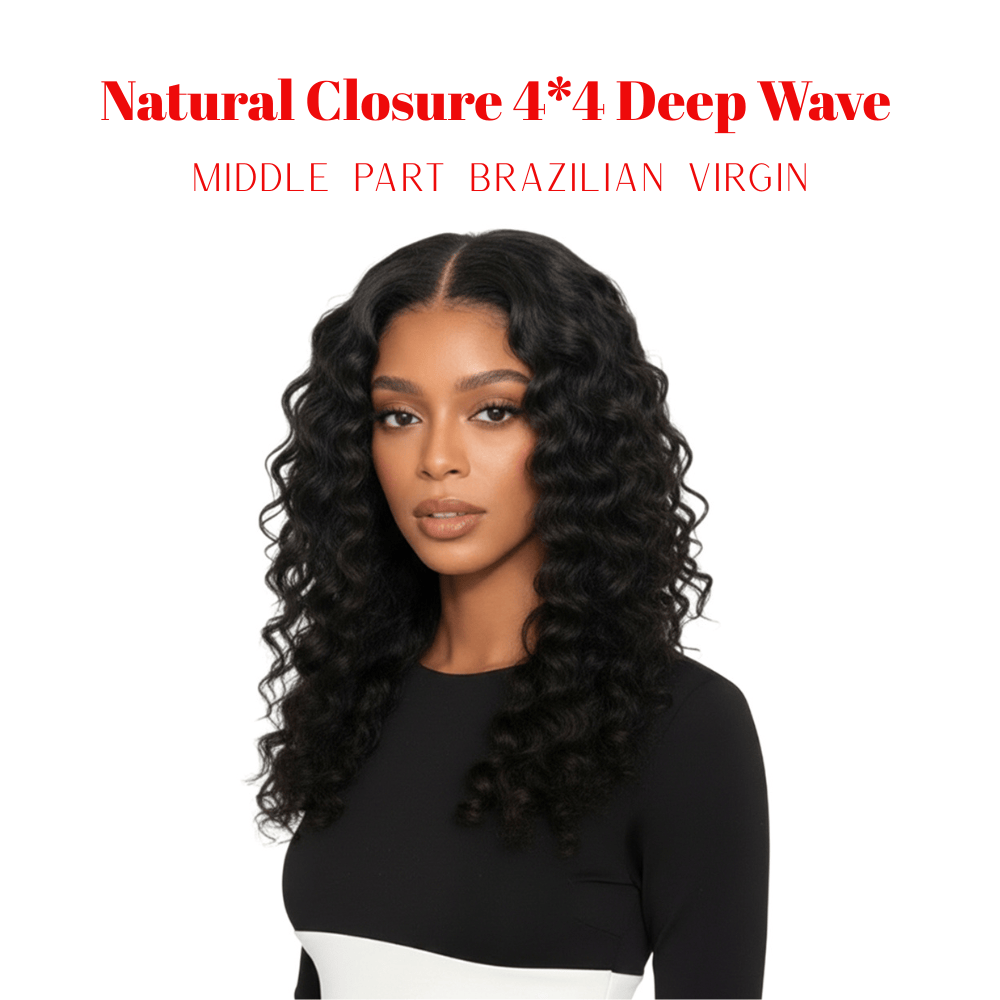 Dream Hair Health & Beauty Dream Hair Natural Closure 4*4 Middle Part Deep Wave Brazilian Virgin 14:Natural Color