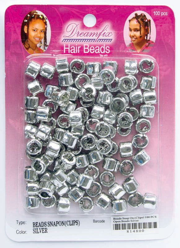 Dreamfix Hair Beads Snap On Clips/Perles de cheveux, Silver, 100er Pack | gtworld.be 