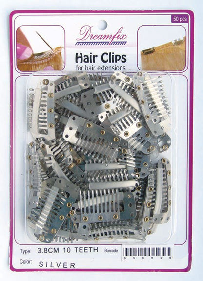 Dreamfix Dreamfix Hair Clips/Extensions de cheveuxClips, Silver, 38 Mm, 10 Teeth, 50 Pieces