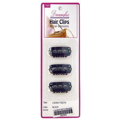 Dreamfix Hair Clips For Extensions/Extensions de cheveuxClips, Black, 28 Mm, 6 Teeth | gtworld.be 