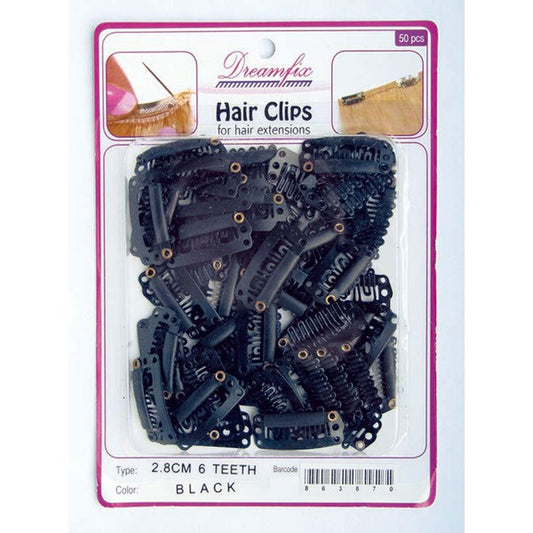 Dreamfix Hair Clips/Extensions de cheveuxClips, Black, 28mm, 6 Teeth, 50 pcs | gtworld.be 