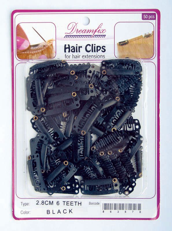 Dreamfix Hair Clips/Extensions de cheveuxClips, Black, 28mm, 6 Teeth, 50 pcs | gtworld.be 
