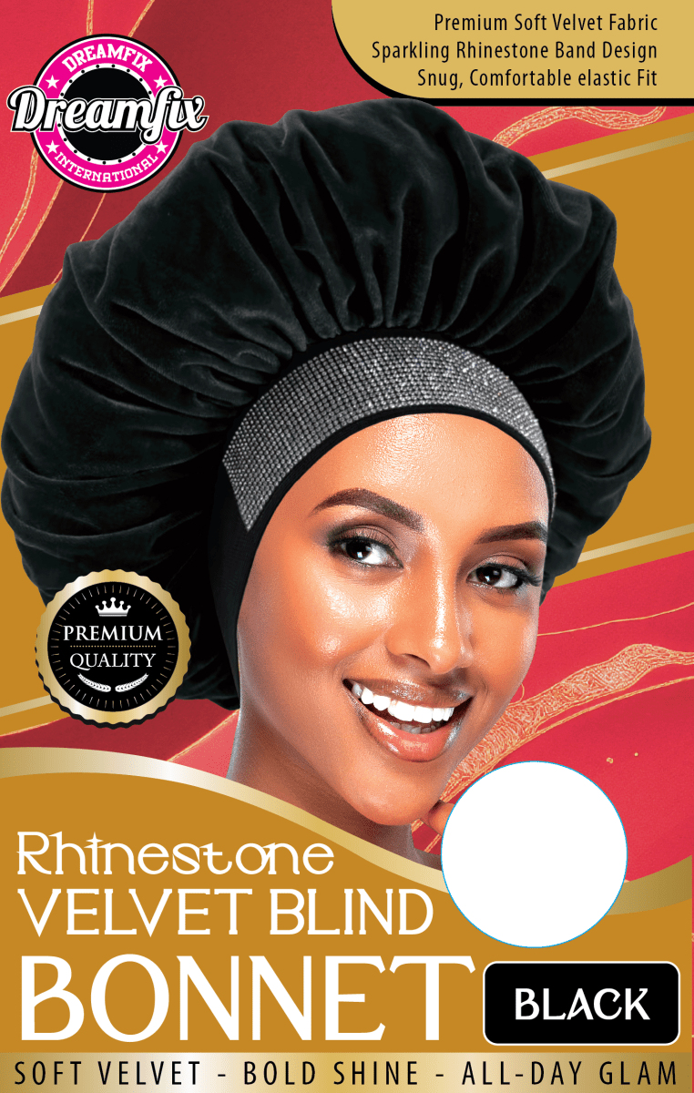 Dreamfix Health & Beauty Black Dreamfix Rhinestone Velvet Blind Bonnet