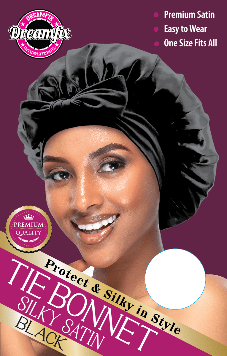 Dreamfix Health & Beauty Black Dreamfix Tie Bonnet Satin