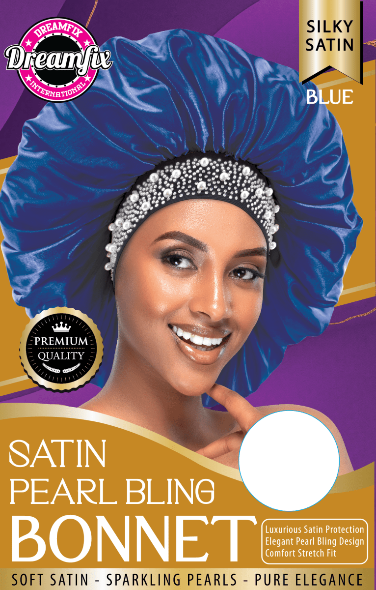 Dreamfix Health & Beauty Blue Dreamfix Satin Pearl Bling Bonnet