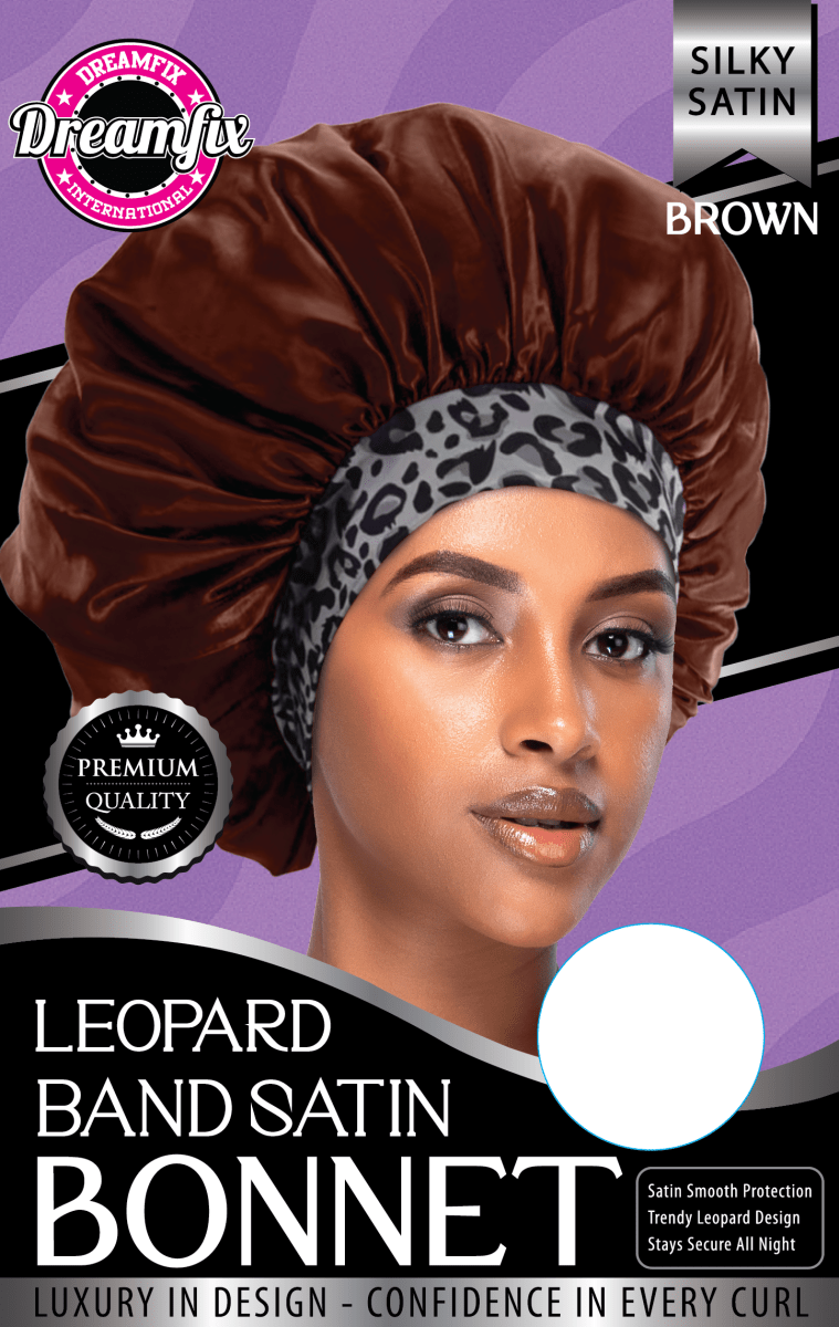 Dreamfix Health & Beauty Brown Dreamfix Leopard Band Satin Bonnet