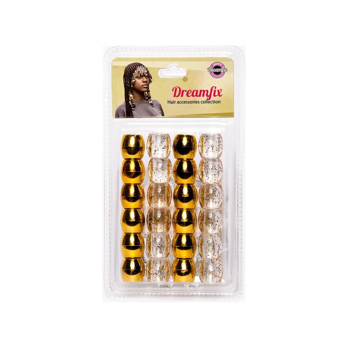 Dreamfix Health & Beauty Gold&Assorted Dreamfix Large Hole Plastic Hair Beads Kids 24pcs