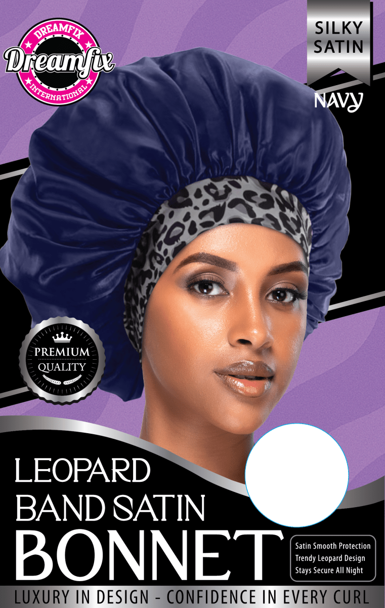 Dreamfix Health & Beauty Navy Dreamfix Leopard Band Satin Bonnet