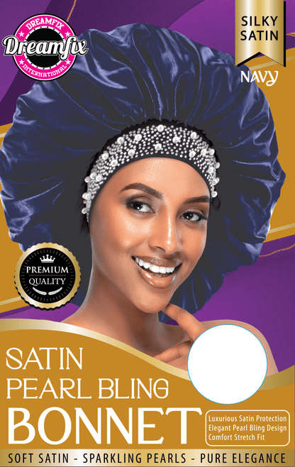 Dreamfix Health & Beauty Navy Dreamfix Satin Pearl Bling Bonnet