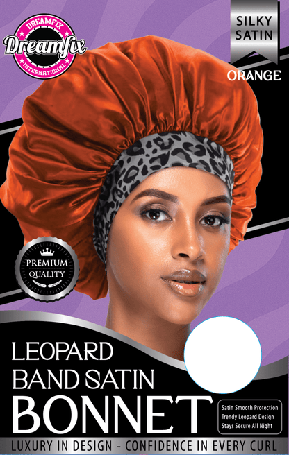 Dreamfix Health & Beauty Orange Dreamfix Leopard Band Satin Bonnet