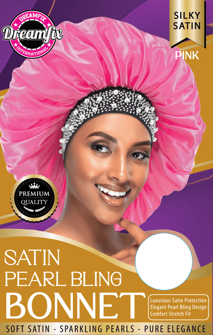 Dreamfix Health & Beauty Pink Dreamfix Satin Pearl Bling Bonnet