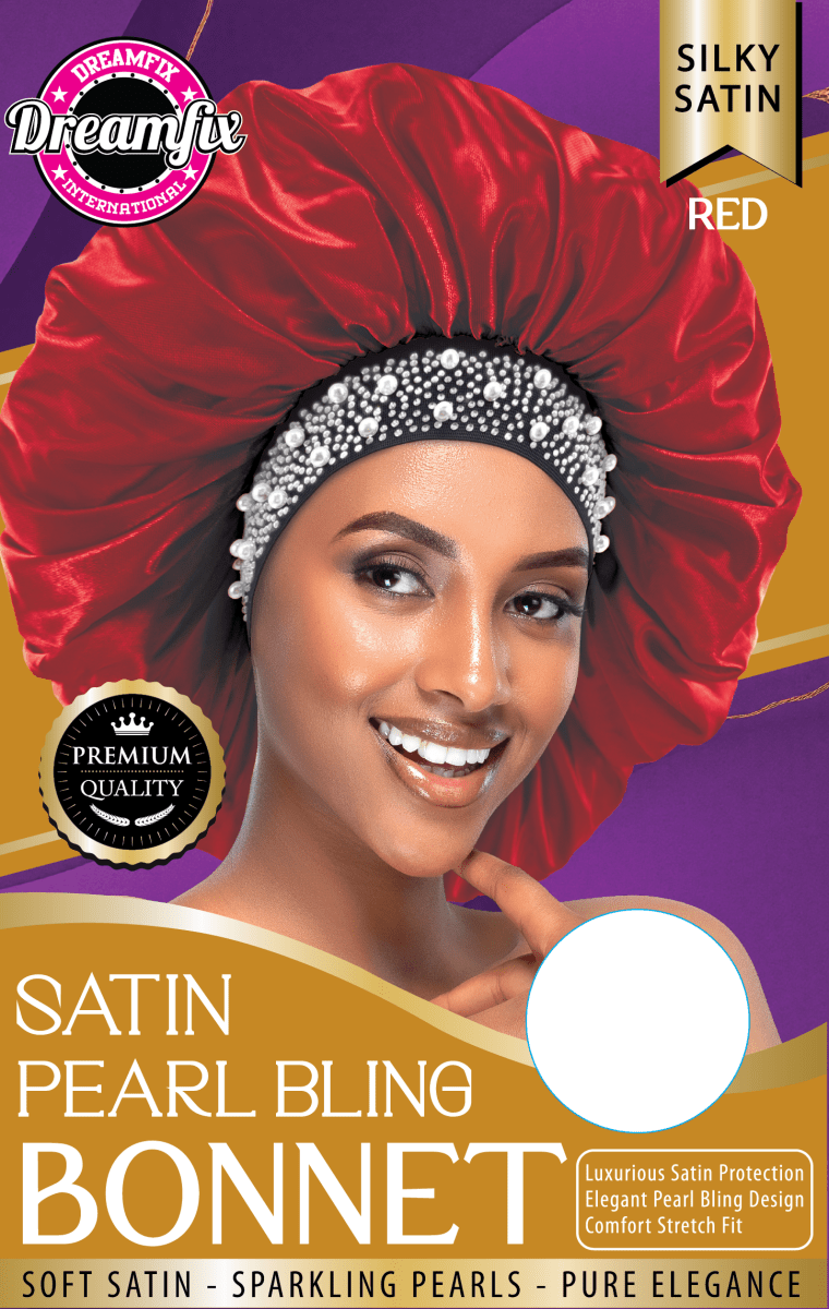Dreamfix Health & Beauty Red Dreamfix Satin Pearl Bling Bonnet