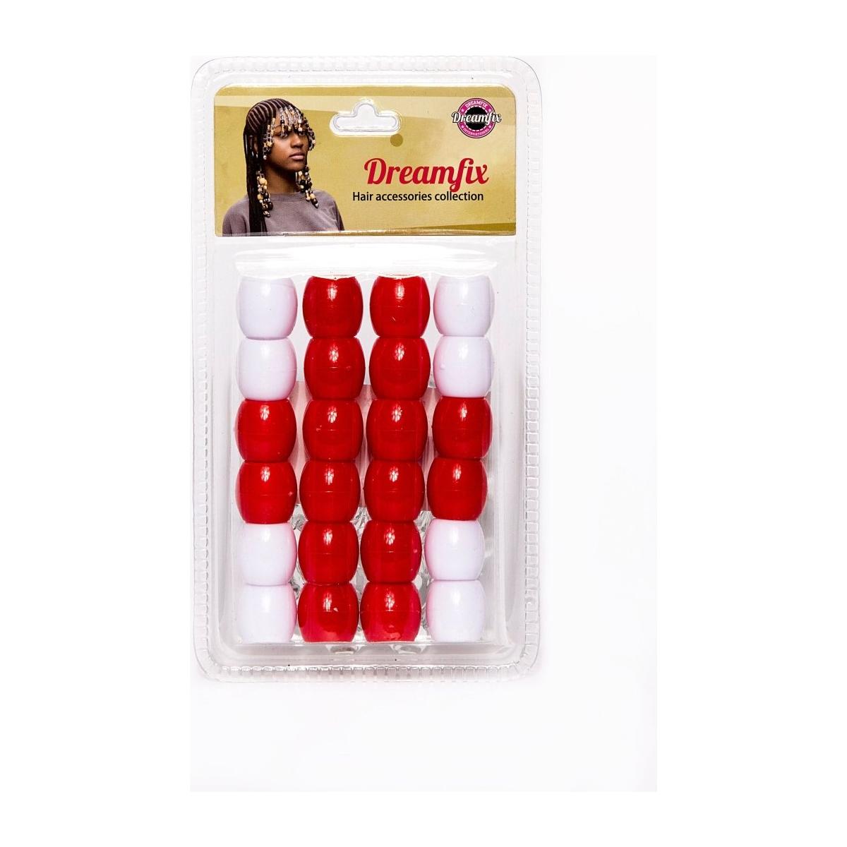 Dreamfix Health & Beauty Red&white Dreamfix Large Hole Plastic Hair Beads Kids 24pcs