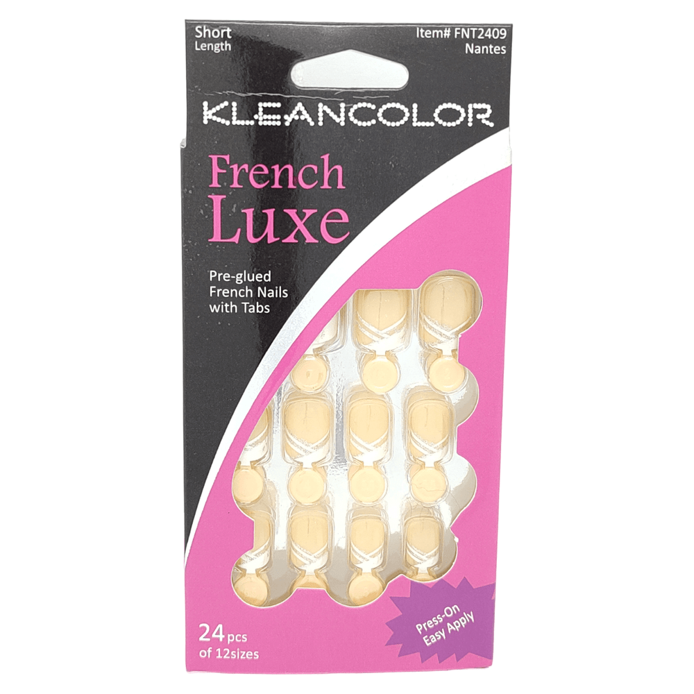 Kleancolor Health & Beauty French Nails W Tabs Short Nantes #FNT2409 Kleancolor French Luxe Pre-glued French Nails With Tabs 24 Pcs Of 12 Sizes