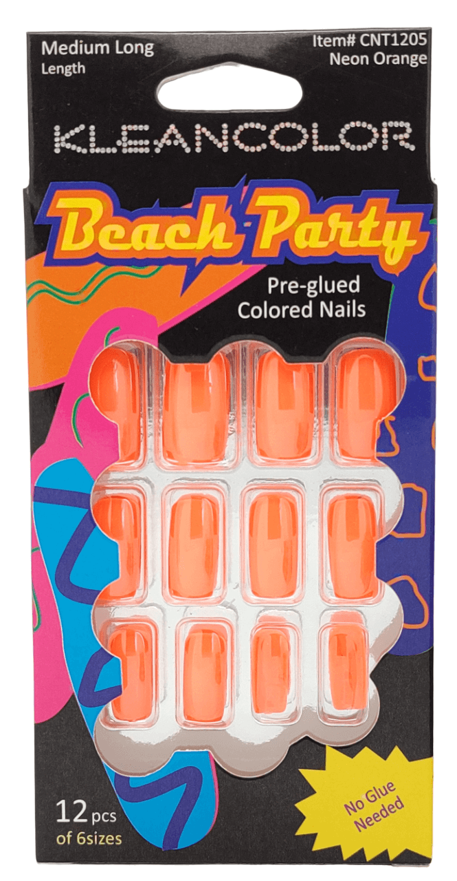 Kleancolor Beach Party Pre-glued Colored Nails 12 Pcs of 6 Sizes | gtworld.be 
