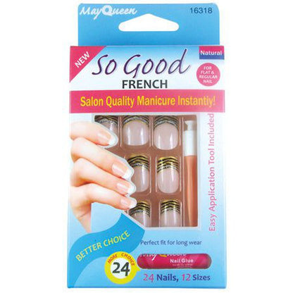 MayQueen Nails 16318 So Good Natural French 24 Nails , 12 Sizes