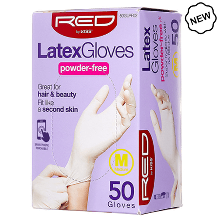 Red by Kiss Medium Red By Kiss Latex Gloves Powder-Free 50 Pcs S/M/L/XL